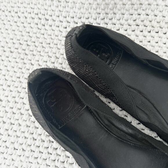 Tory Burch Black Gold Tweed Fabric Caroline Classic Reva Ballet Flats Shoes 6.5 - Picture 4 of 12